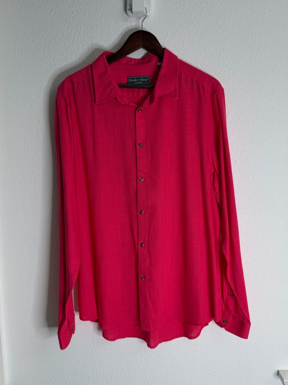 Paisley & Gray Men's Long-Sleeve Red Button-Up Shirt. Linen.